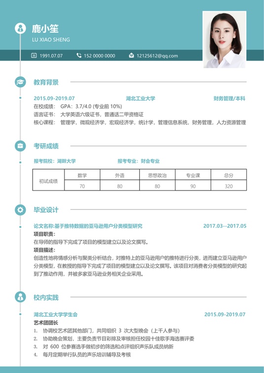 考研复试简历 (21)复试简历word模板